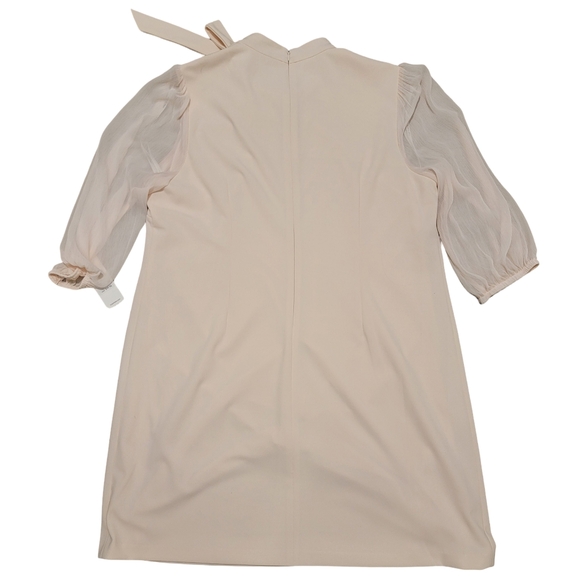 Calvin Klein Size 18W Light Pale Pink Mini Midi Dress Bow Detail Sheer Sleeves - Picture 5 of 11